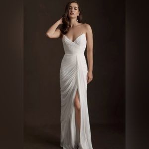 Watters Lupine Strapless Sweetheart Mesh Sheath Wedding Gown